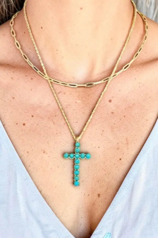 GEM CROSS PENDANT CHAIN LAYERED NECKLACE SET - SweetShine c.o.c. 