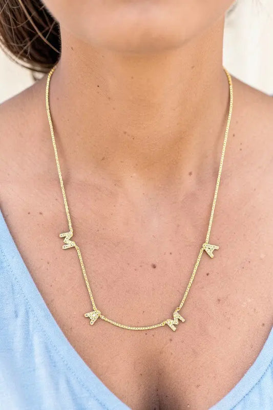CZ STONE PAVE MAMA LINK NECKLACE - SweetShine c.o.c. 