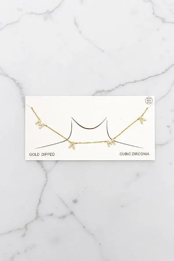 CZ STONE PAVE MAMA LINK NECKLACE - SweetShine c.o.c. 