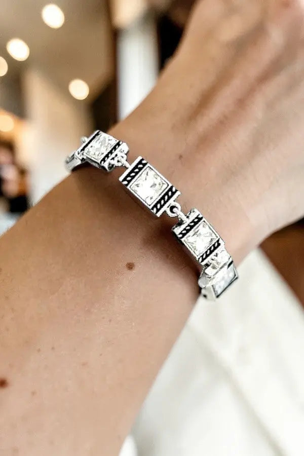 RECTANGULAR FRAMED GEMSTONE LINK CHAIN BRACELET - SweetShine c.o.c. 