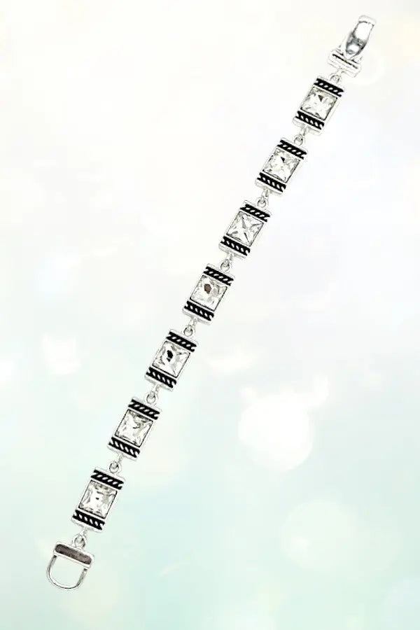 RECTANGULAR FRAMED GEMSTONE LINK CHAIN BRACELET - SweetShine c.o.c. 