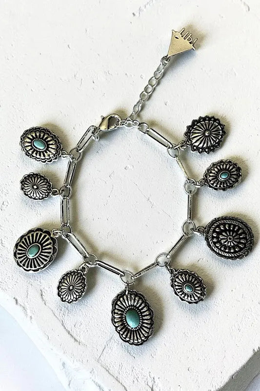 WESTERN TQ GEM ACCENT CONCHO CHARMS DANGLE CHAIN BRACELET - SweetShine c.o.c. 