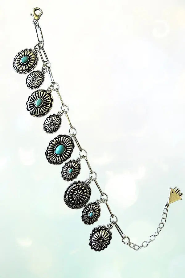 WESTERN TQ GEM ACCENT CONCHO CHARMS DANGLE CHAIN BRACELET - SweetShine c.o.c. 