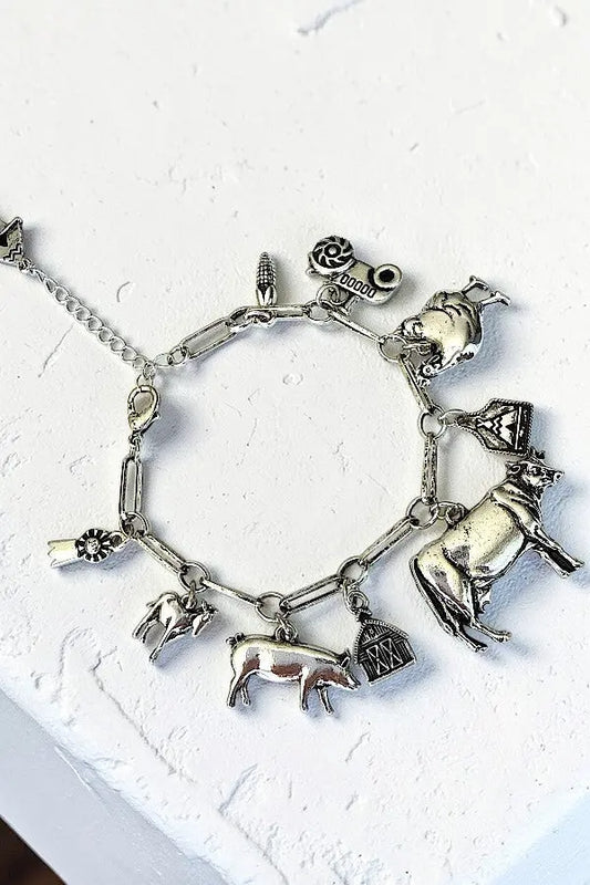 WESTERN FARM ANIMALS CHARMS DANGLE CHAIN BRACELET - SweetShine c.o.c. 