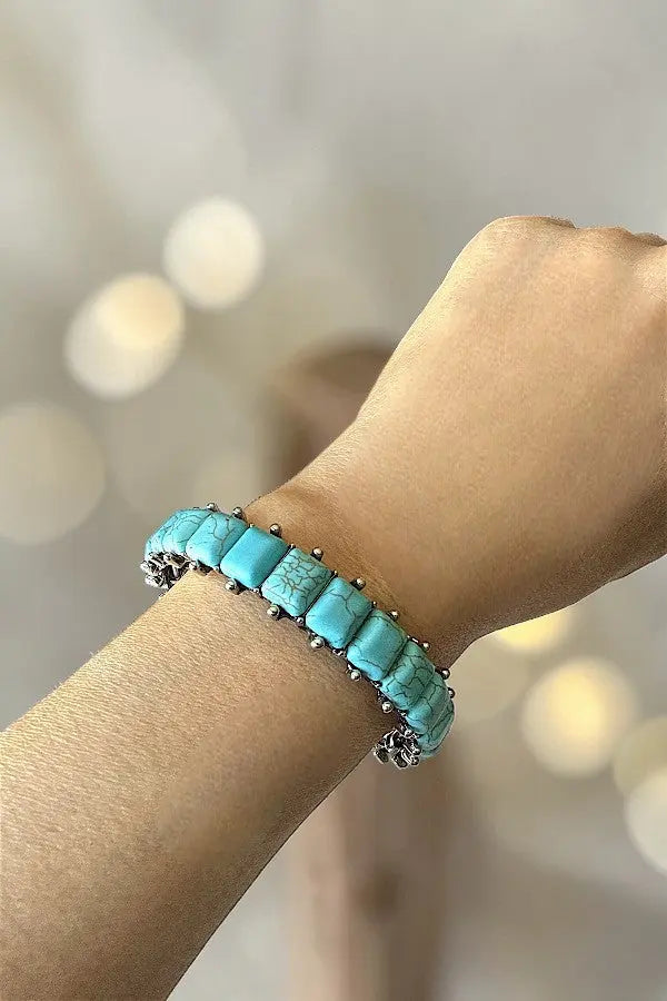 WESTERN SQUARE TQ GEMSTONE LINK STRETCH BRACELET - SweetShine c.o.c. 