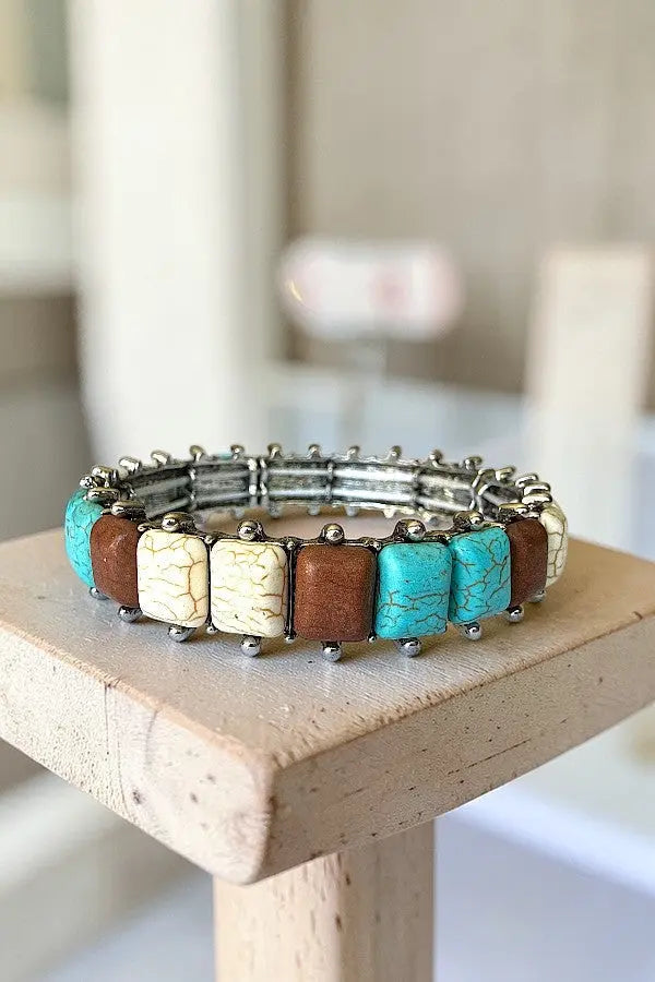 WESTERN SQUARE TQ GEMSTONE LINK STRETCH BRACELET - SweetShine c.o.c. 
