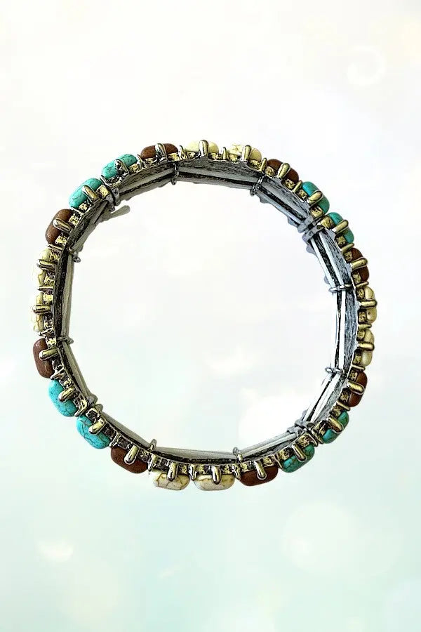 WESTERN SQUARE TQ GEMSTONE LINK STRETCH BRACELET - SweetShine c.o.c. 