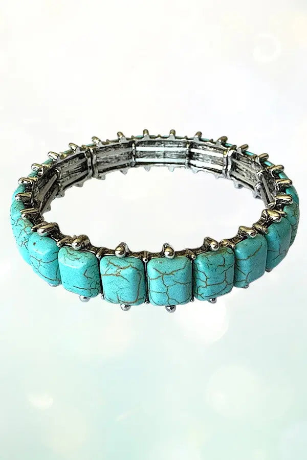 WESTERN SQUARE TQ GEMSTONE LINK STRETCH BRACELET - SweetShine c.o.c. 