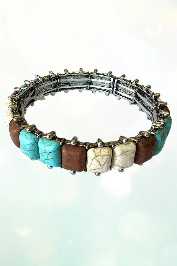 WESTERN SQUARE TQ GEMSTONE LINK STRETCH BRACELET - SweetShine c.o.c. 
