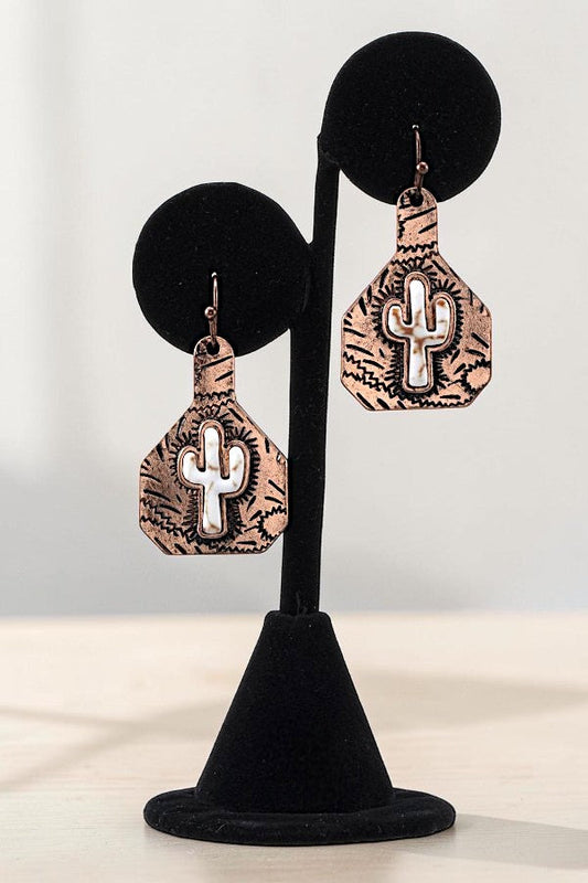 CATTLE TAG CACTUS DROP EARRING