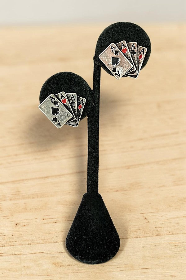 FOUR OF ACES PLAYING CARDS STUD EARRING