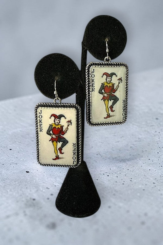 WESTERN VINTAGE JOKER CARD DANGLE EARRING