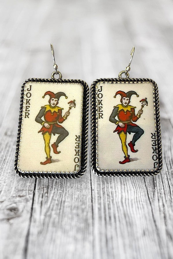 WESTERN VINTAGE JOKER CARD DANGLE EARRING