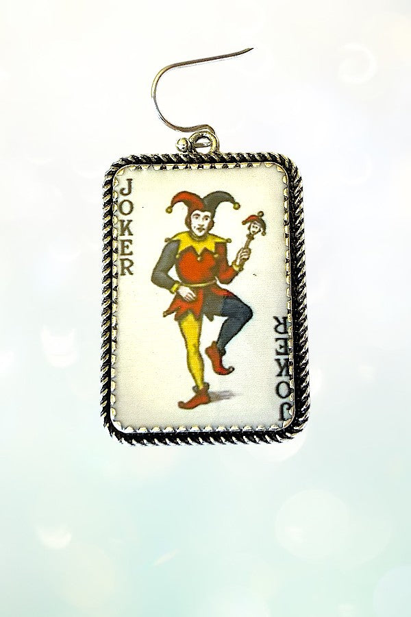 WESTERN VINTAGE JOKER CARD DANGLE EARRING
