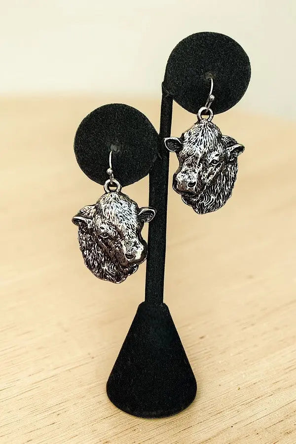 WESTERN ETCHED COW HEAD DANGLE EARRING - SweetShine c.o.c. 
