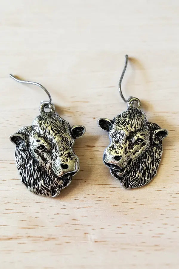 WESTERN ETCHED COW HEAD DANGLE EARRING - SweetShine c.o.c. 