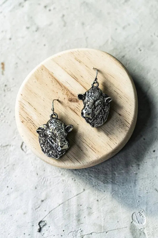 WESTERN ETCHED COW HEAD DANGLE EARRING - SweetShine c.o.c. 