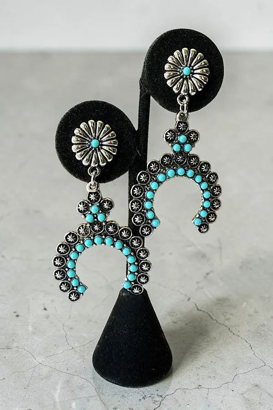 WESTERN TQ BEAD ETCHED STAR FLORAL POST HALF CIRCLE EARRING - SweetShine c.o.c. 