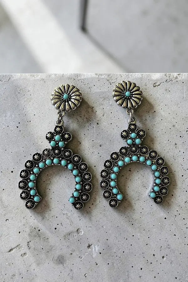 WESTERN TQ BEAD ETCHED STAR FLORAL POST HALF CIRCLE EARRING - SweetShine c.o.c. 
