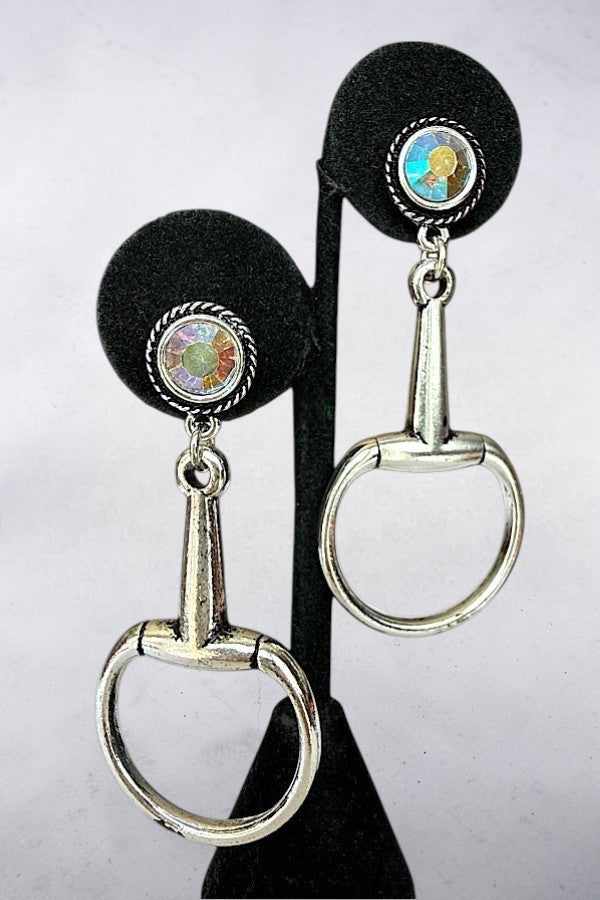 WESTERN AB STONE POST SNAFFLE BIT DANGLE EARRING
