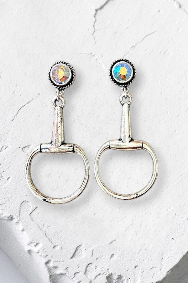 WESTERN AB STONE POST SNAFFLE BIT DANGLE EARRING