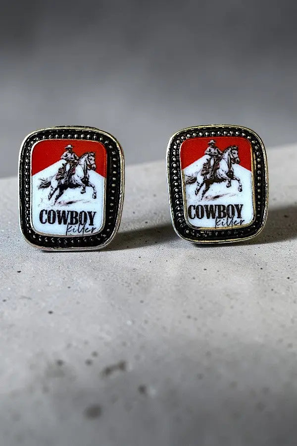 WESTERN COWBOY KILLER &amp; PUNCHY 3 POST EARRING SET AB-SS