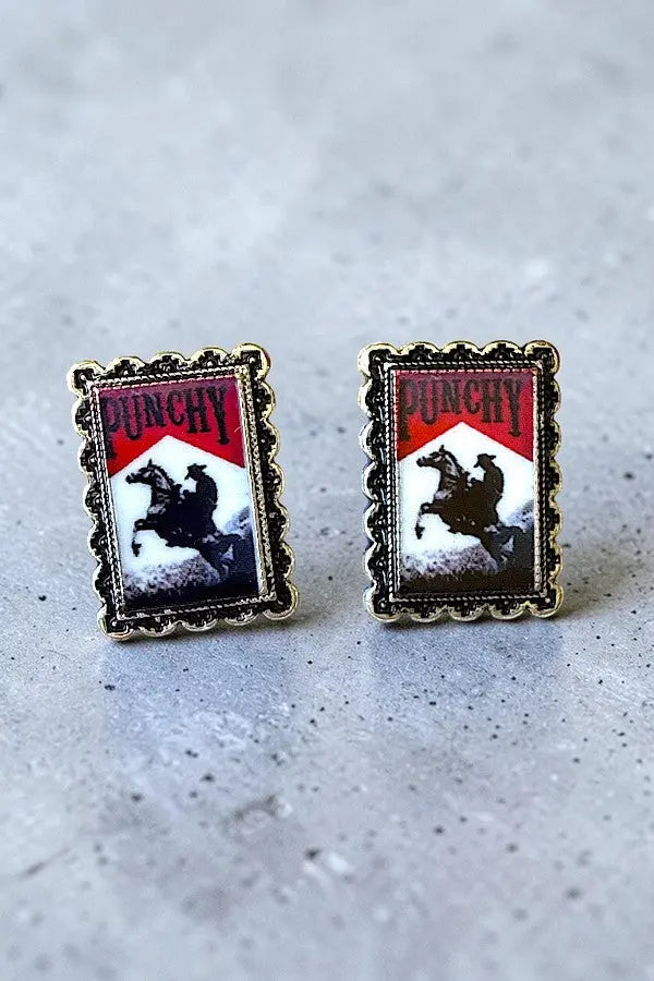 WESTERN COWBOY KILLER &amp; PUNCHY 3 POST EARRING SET AB-SS