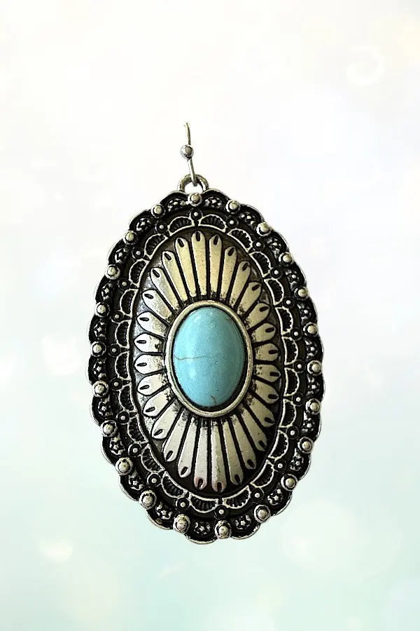 WESTERN TQ ETCHED OVAL CONCHO DROP EARRING - SweetShine c.o.c. 