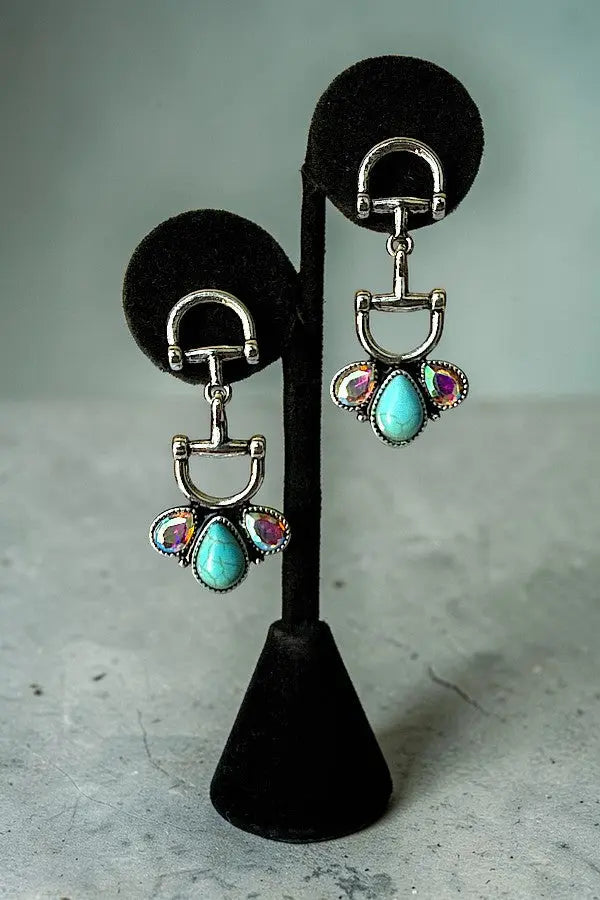 WESTERN SNAFFLE BIT TQ AB GEMSTONE DROP EARRING - SweetShine c.o.c. 