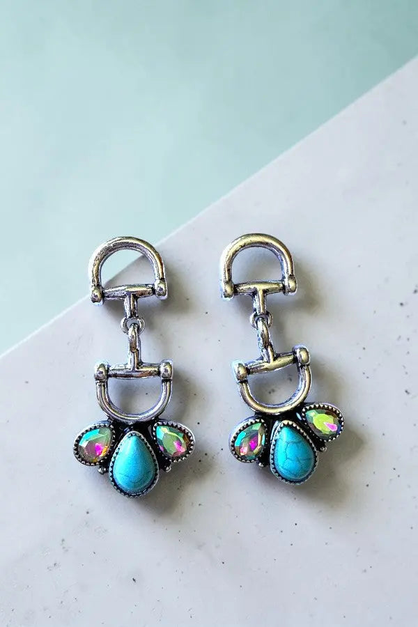 WESTERN SNAFFLE BIT TQ AB GEMSTONE DROP EARRING - SweetShine c.o.c. 