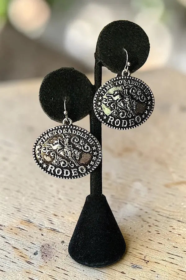 TIME TO SADDLE UP RODEO OVAL CONCHO DANGLE WESTERN EARRING - SweetShine c.o.c. 