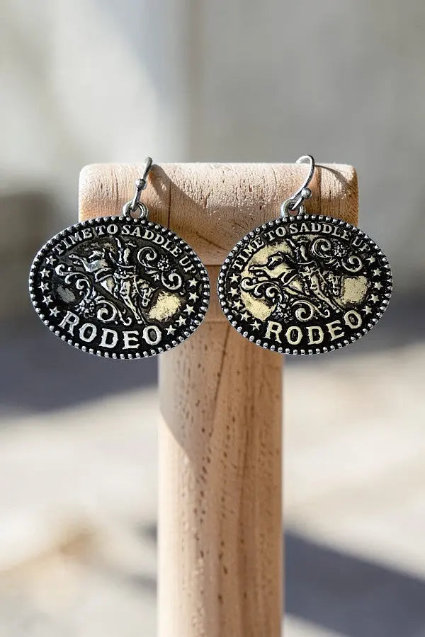 TIME TO SADDLE UP RODEO OVAL CONCHO DANGLE WESTERN EARRING - SweetShine c.o.c. 