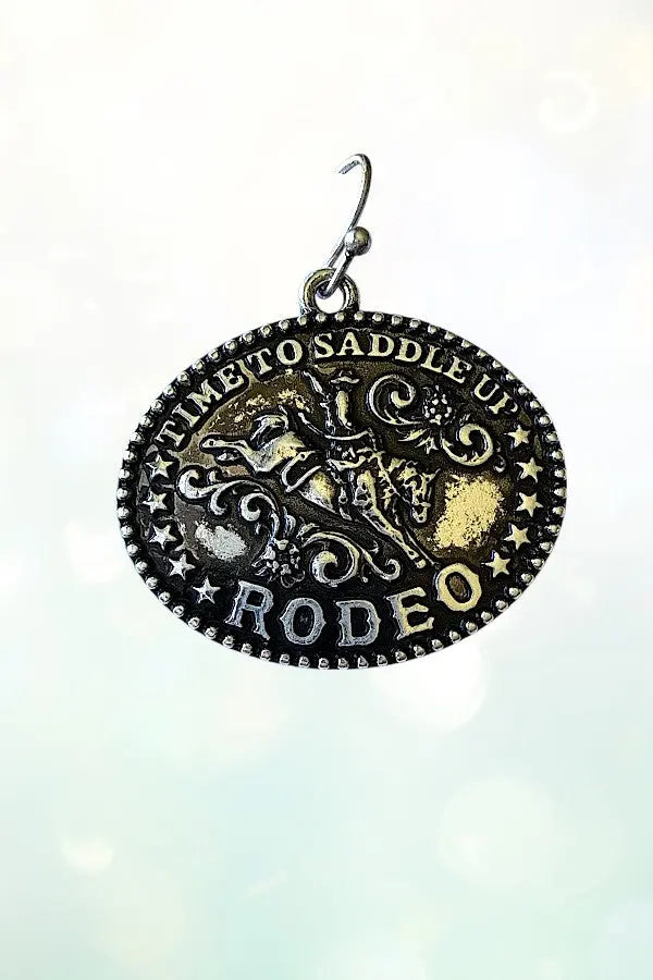 TIME TO SADDLE UP RODEO OVAL CONCHO DANGLE WESTERN EARRING - SweetShine c.o.c. 