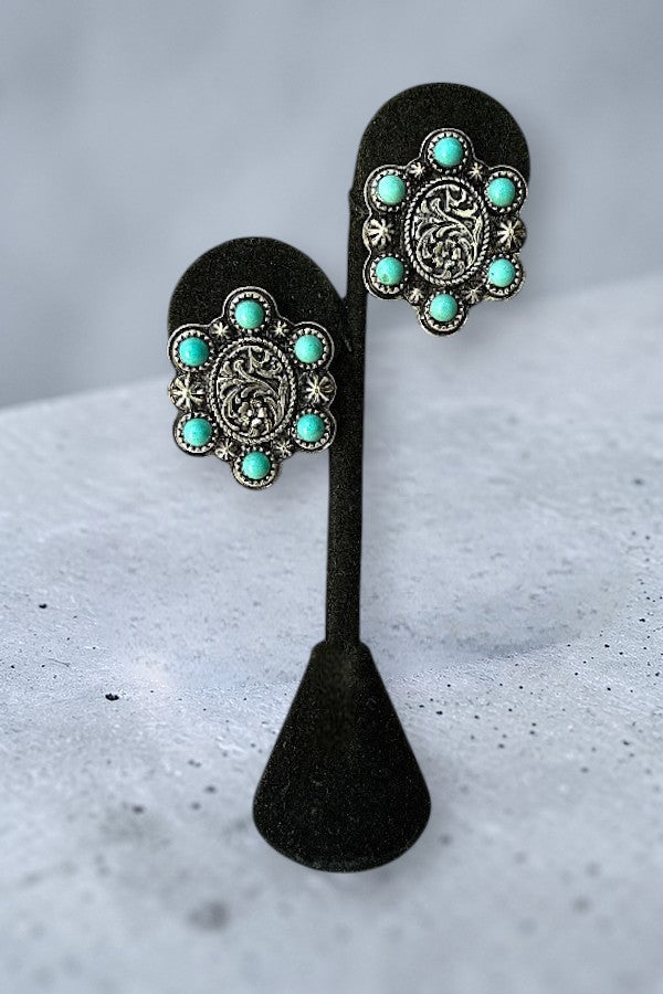 WESTERN TQ GEM ACCENT OVAL POST EARRING