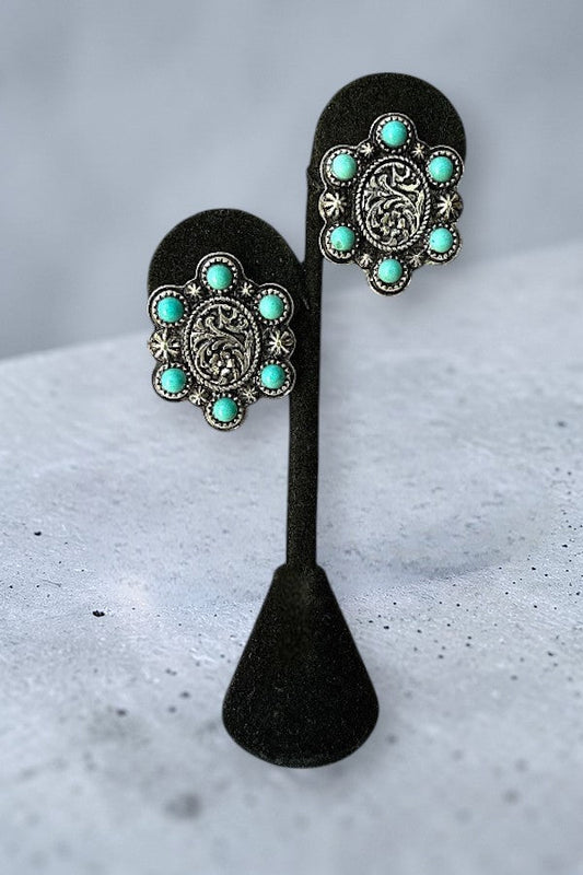 WESTERN TQ GEM ACCENT OVAL POST EARRING