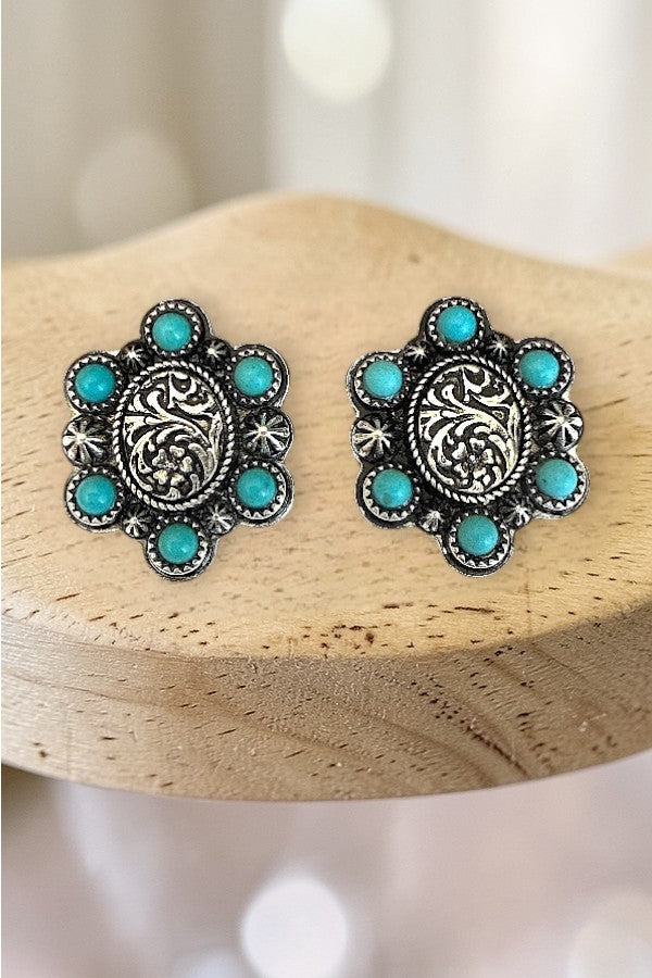 WESTERN TQ GEM ACCENT OVAL POST EARRING