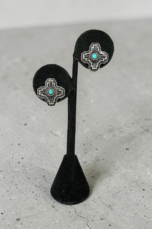 WESTERN SMALL CROSS CONCHO TQ STUD EARRING