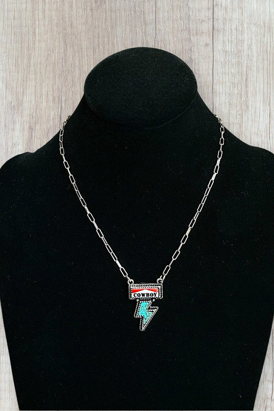 WESTERN TQ LIGHTNING COWBOY PENDANT CHAIN NECKLACE