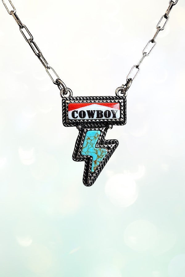 WESTERN TQ LIGHTNING COWBOY PENDANT CHAIN NECKLACE