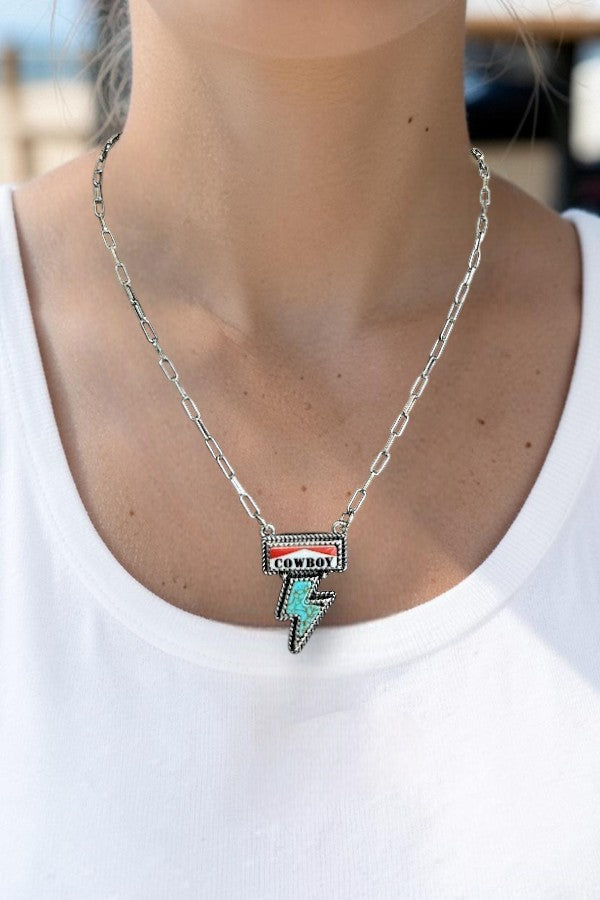 WESTERN TQ LIGHTNING COWBOY PENDANT CHAIN NECKLACE