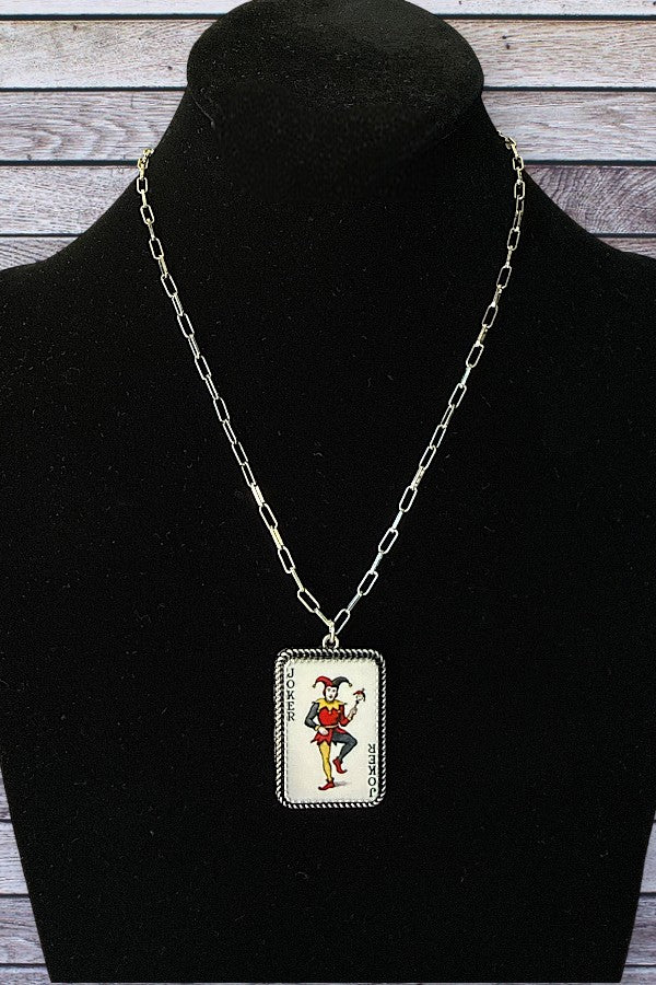 WESTERN VINTAGE JOKER CARD PENDANT CHAIN NECKLACE