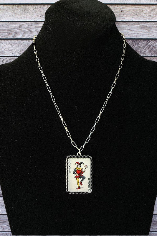 WESTERN VINTAGE JOKER CARD PENDANT CHAIN NECKLACE