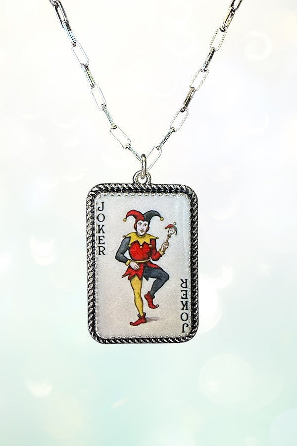 WESTERN VINTAGE JOKER CARD PENDANT CHAIN NECKLACE