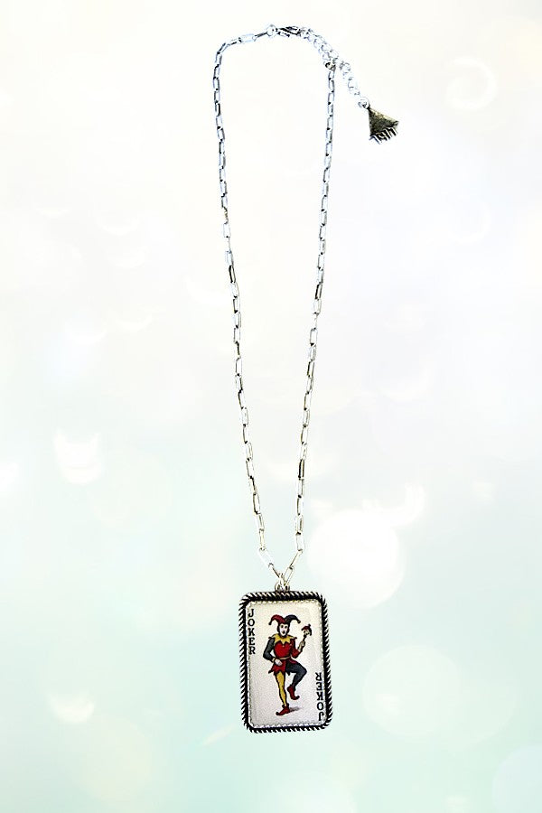 WESTERN VINTAGE JOKER CARD PENDANT CHAIN NECKLACE