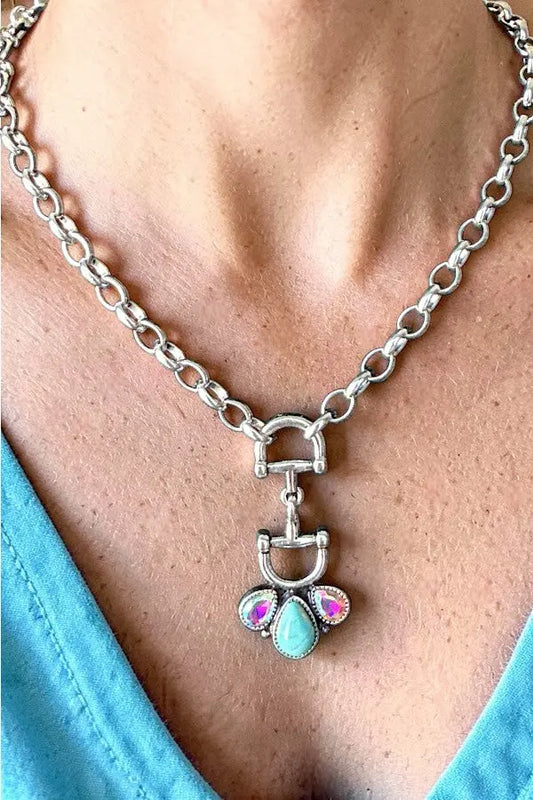 WESTERN SNAFFLE BIT TQ GEMSTONE PENDANT CHAIN NECKLACE - SweetShine c.o.c. 