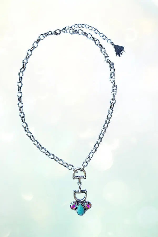 WESTERN SNAFFLE BIT TQ GEMSTONE PENDANT CHAIN NECKLACE - SweetShine c.o.c. 