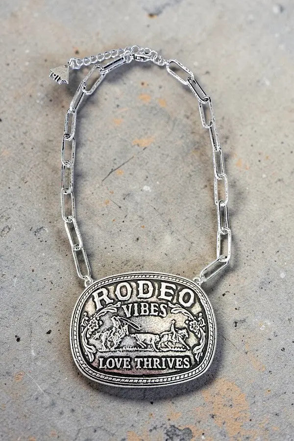 RODEO VIBES LOVE THRIVES BELT BUCKLE WESTERN CHAIN NECKLACE - SweetShine c.o.c. 