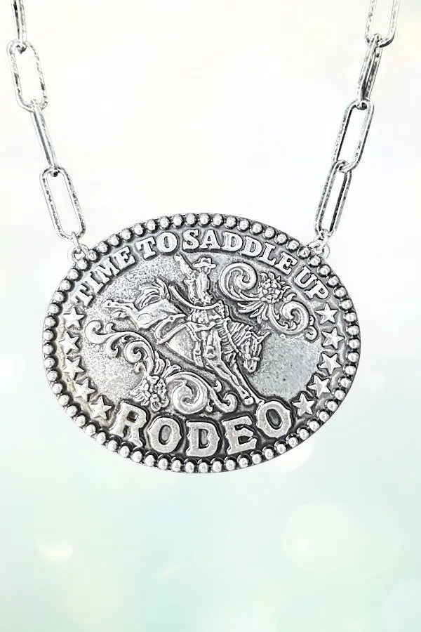 TIME TO SADDLE UP RODEO WESTERN BELT BUCKLE CHAIN NECKLACE - SweetShine c.o.c. 