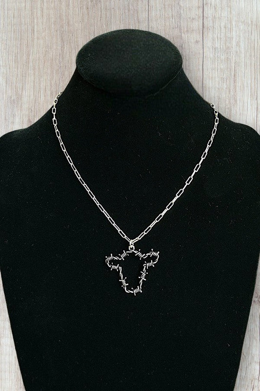 WESTERN BARBED WIRE COW HEAD PENDANT CHAIN NECKLACE