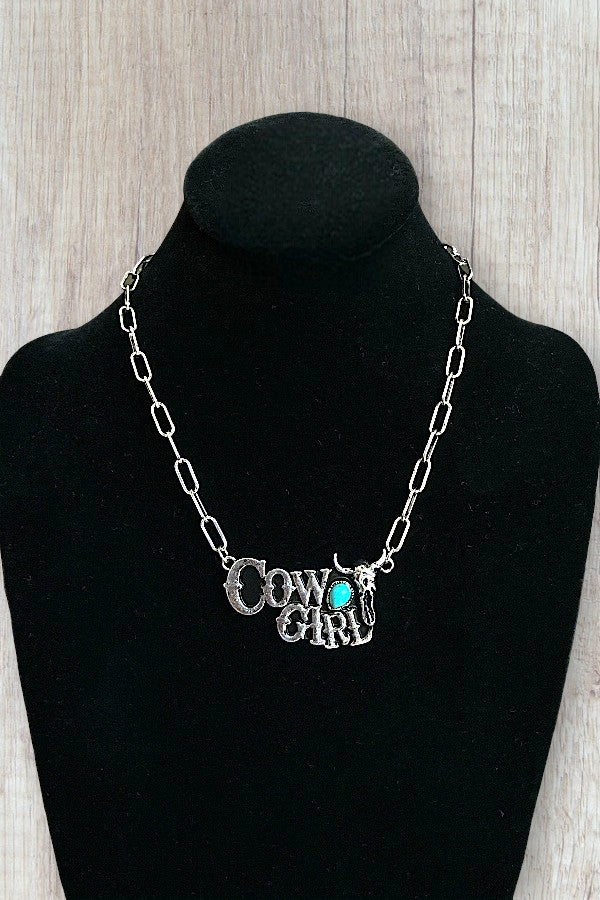 WESTERN TQ GEM STEERHEAD COWGIRL PENDANT CHAIN NECKLACE